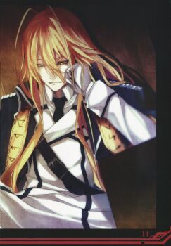  1boy antenna_hair blonde_hair deutsches_ahnenerbe dies_irae g_yuusuke ghost_in_the_shell_lineup grey_trim highres military_uniform non-web_source reinhard_heydrich_(dies_irae) runes shinza_bansho_series stole 