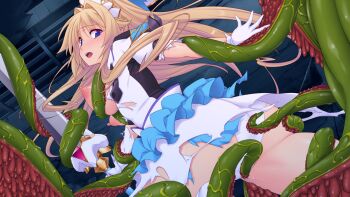  1girl ass blonde_hair blue_eyes blush breasts breasts_out dress erika_la_etienne frills game_cg gloves grabbing_another's_breast groping hair_intakes holding holding_sword holding_weapon imminent_rape kourin_tenshi_en_ciel_rena large_breasts large_variant_set long_hair looking_back magical_girl nipples non-web_source official_art open_mouth panties pussy_juice rape restrained saitou_natsuki skirt slime_(substance) solo suhamaya sword tentacles tentacles_under_clothes torn_clothes torn_dress underwear variant_set weapon white_gloves white_panties 