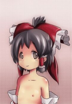  1girl age_progression animated animated_gif ao_usagi armpits black_hair bow breast_expansion breasts detached_sleeves female_focus hair_bow hair_tubes hakurei_reimu large_breasts loli long_hair lowres nipples small_breasts smile solo touhou upper_body 