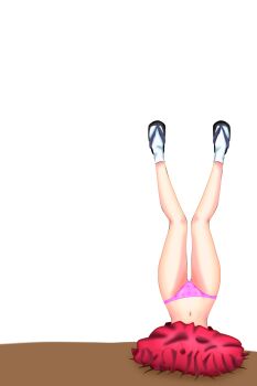  1girl erika_(pokemon) highres inugami-ke_no_ichizoku_pose legs lower_body masalu_kai nintendo panties partially_buried pokemon pokemon_(creature) pokemon_frlg stuck underwear upside-down upskirt 