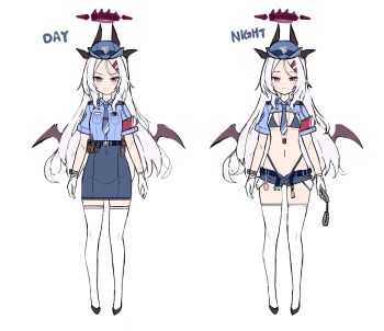  1girl absurdres armband black_halo blue_archive blue_bra blue_necktie blue_shirt blue_shorts blue_shrug blue_skirt blush bra breasts commentary_request cuffs demon_horns demon_wings gloves halo handcuffs highres hina_(blue_archive) horns juice_gukbap long_hair looking_at_viewer necktie parted_bangs purple_eyes red_armband remote_control_vibrator sex_toy shirt shorts shrug_(clothing) skirt small_breasts smile solo thighhighs underwear unfinished very_long_hair vibrator whistle whistle_around_neck white_gloves white_hair white_thighhighs wings 