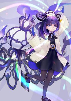 1girl chandelure gwynn_(pokemon) hat huge_filesize mega_chandelure pokemon pokemon_legends:_z-a purple_eyes purple_hair zhu_shu