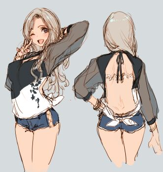  1girl backless_outfit character_request short_shorts shorts tagme tatami_to_hinoki 