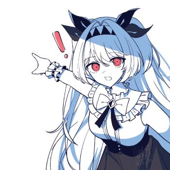  ! 1girl bow bowtie breasts colored_skin commentary english_commentary frilled_wrist_cuffs frills hair_bow hair_intakes hairband high-waist_skirt kiritapon_(ihoke_) lilith_(the_noexistencen_of_you_and_me) long_hair looking_at_viewer medium_breasts meme open_mouth pointing red_eyes skirt sleeveless solo template the_noexistencen_of_you_and_me twitter two_soyjaks_pointing_(meme) upper_body very_long_hair white_hair white_skin wrist_cuffs 