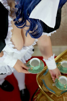 apron blue_hair breasts chouzuki_maryou cosplay large_breasts maid maid_apron photo_(medium) plump seikon_no_qwaser thick_thighs thighhighs thighs yamanobe_tomo rating:Explicit score:4 user:H-Viruz