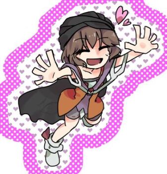  1other ^_^ androgynous bandana black_bandana black_cape brown_hair cape cine_hamal closed_eyes collarbone eye_brooch eye_of_senri frilled_socks frills full_body green_shorts happy heart heart_outline image_sample jacket jandare kuzu_suzumi leg_up len'en light_blush lowres non-web_source open_clothes open_jacket open_mouth orange_jacket other_focus outline outstretched_arms pink_outline pixiv_sample polka_dot_outline purple_scarf purple_shirt red_ribbon ribbon ribbon-trimmed_shorts ribbon_legwear ribbon_trim scarf shirt short_hair shorts simple_background sleeveless sleeveless_jacket sleeveless_shirt smile socks solo turban two-tone_shirt white_background white_outline white_shirt white_socks 