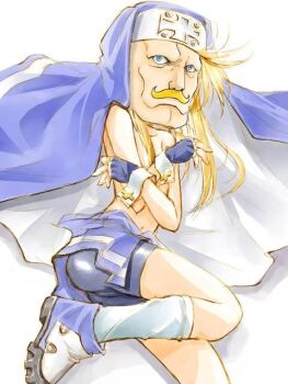 1boy alex_louis_armstrong arc_system_works blonde_hair blue_eyes bridget_(guilty_gear) crossover facial_hair fingerless_gloves fullmetal_alchemist gloves guilty_gear habit male_focus mustache parody solo suka third-party_edit trap  rating:Questionable score:27 user:danbooru