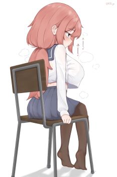  absurdres ass bra_visible_through_clothes breasts chair eyebags feet from_behind full_body highres large_breasts long_hair low_ponytail lyz_ya michinoku_komaro midriff oppai_loli pantyhose ponytail school_chair school_uniform see-through_clothes seitokai_ni_mo_ana_wa_aru! serafuku shirt sitting skirt steam sweat sweatdrop white_shirt  rating:General score:81 user:kevinreyesc