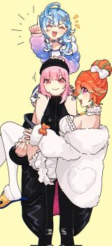  alternate_costume blush breasts couple earrings family father_and_son feather_earrings feathers gradient_hair green_hair green_highlights highres hololive hololive_english hololive_indonesia hyurisaki jewelry kobo_kanaeru large_breasts liquid_hair long_hair looking_at_viewer mori_calliope mother_and_daughter multicolored_hair multiple_girls official_alternate_costume open_mouth orange_hair pink_hair purple_eyes smile takanashi_kiara virtual_youtuber yuri 