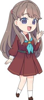  1girl :d blue_neckerchief brown_dress brown_hair brown_shoes dress fujishima_megumi full_body game_cg hair_intakes hand_up hasu_no_sora_school_uniform leg_up link!_like!_love_live! loafers long_hair long_sleeves looking_at_viewer love_live! medium_dress mizuki_maya neckerchief non-web_source official_art open_hand open_mouth pleated_dress purple_eyes sailor_collar sailor_dress school_uniform self-datamine shoes simple_background smile socks solo standing tachi-e transparent_background two_side_up virtual_youtuber white_sailor_collar white_socks winter_uniform 