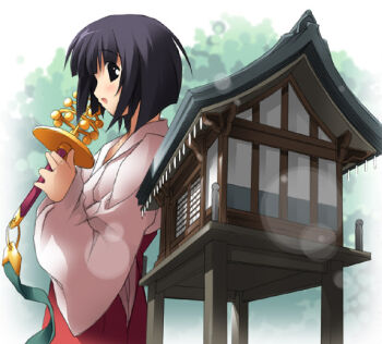 00s 1girl bell bob_cut female_focus jingle_bell kagura_suzu kamichu! kantoku saegusa_miko solo rating:Sensitive score:2 user:danbooru