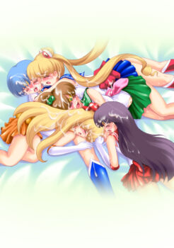  1990s_(style) aino_minako bed bishoujo_senshi_sailor_moon black_hair blonde_hair blue_hair brown_hair cum free_style highres hino_rei kino_makoto lying mizuno_ami sailor_jupiter sailor_mars sailor_mercury sailor_moon sailor_venus trap tsukino_usagi  rating:Explicit score:32 user:akefur