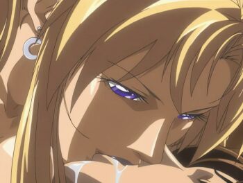  00s 1boy 1girl animated animated_gif anime_screenshot bible_black bible_black_new_testament blonde_hair blood breasts brown_hair cum cum_on_body earrings facial forced_drinking gokkun high_ponytail jewelry kiss large_breasts lipstick makeup mouth_to_mouth ponytail purple_eyes ritual saeki_kaori shin_bible_black swallowing tagme yamanishi_naoto 