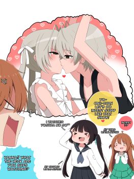  >_< 0_0 2boys 3girls ^^^ absurdres ahoge anger_vein angry antenna_hair armpits arms_up black_hair black_tank_top blank_eyes blue_necktie blue_sailor_collar blue_skirt blush bow brother_and_sister brown_hair collarbone commentary dress eleazarmikai english_commentary english_text frilled_dress frills green_dress green_eyes hair_bow hands_up heart hetero highres incest kanna_(eleazarmikai) kasugano_haruka kasugano_sora kiss long_sleeves multiple_boys multiple_girls nana_(eleazarmikai) necktie onii-chan_(eleazarmikai) open_mouth original patch sailor_collar salute school_uniform serafuku shirt siblings sisters skirt sleeveless sleeveless_dress sleeves_past_wrists smile tank_top twincest twins two_side_up white_bow white_dress white_shirt yosuga_no_sora 