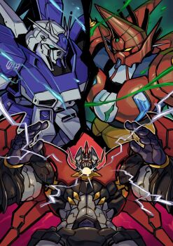 armor black_armor blue_armor blue_eyes char's_counterattack char's_counterattack_-_beltorchika's_children chest_jewel commentary_request demon_horns electricity fanfiction_available forehead_jewel from_below gem getter_robo getter_robo_daikessen! green_gem gundam hanahiyo_(hoimin) hands_up hi-nu_gundam highres horns looking_at_viewer mazinger_(series) mazinkaiser mazinkaiser_(robot) mecha mecha_focus mechanical_wings mobile_suit multicolored_armor powering_up red_armor red_wings robot shin_getter_dragon split_screen super_robot super_robot_wars upper_body v-fin white_armor wings yellow_eyes 