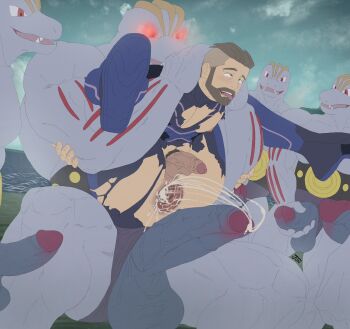  6+boys after_anal ahegao alpha_pokemon anus ass bara bare_pectorals beard bodysuit brown_eyes brown_hair commentary commission cum cum_in_ass english_commentary erection facial_hair flat_color folded foreskin full_beard full_nelson gaping gen_1_pokemon gigantic_penis highres interspecies jundraws machoke multiple_boys muscular muscular_male nintendo nipples outdoors pectorals penis pokemon pokemon_legends:_arceus pokemon_sv pokephilia professor_turo reverse_suspended_congress sex_from_behind short_hair testicles tongue tongue_out torn_bodysuit torn_clothes undercut veins yaoi 