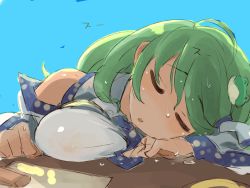 1girl ahoge breast_press breast_rest breasts detached_sleeves eyes_closed female_focus frog green_hair kochiya_sanae large_breasts mota nipples see-through sketch sleeping solo sweat touhou rating:Questionable score:19 user:danbooru 1girl ahoge breast_press breast_rest breasts detached_sleeves eyes_closed female_focus frog green_hair kochiya_sanae large_breasts mota nipples see-through sketch sleeping solo sweat touhou rating:Questionable score:19 user:danbooru
