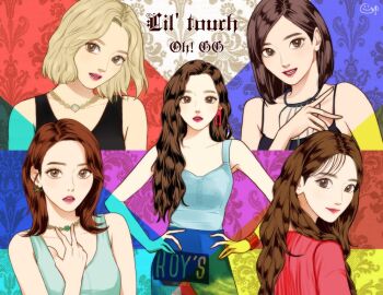  5girls blonde_hair bracelet brown_eyes brown_hair earrings girls'_generation hand_on_own_hip jewelry k-pop long_hair looking_at_viewer looking_back multiple_girls necklace real_life red_lips short_hair shuukhov song_name sooyoung_(girls'_generation) sunny_(girls'_generation) taeyeon_(girls'_generation) yoona_(girls'_generation) yuri_(girls'_generation) 