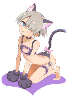  1girl blue_eyes cat_girl cat_lingerie cat_tail character_request short_hair tagme tail virtual_youtuber watanabe_masafumi_(masafumi_127) 