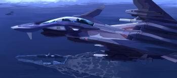  aircraft airplane canards carrier commentary_request ffr-41mr fictional_aircraft fighter_jet flying high_up inui_(jt1116) military military_vehicle missile ocean science_fiction sentou_yousei_yukikaze ship smoke vehicle_focus wake_(wave) warship watercraft 
