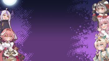  5girls animal_ear_fluff animal_ears black_hair blue_eyes blush blush_stickers braid chibi chibi_only chrono_gear:_warden_of_time demon_horns galaxytrail grey_hair hair_ornament hakui_koyori head_wings highres hololive horns kazama_iroha kukie-nyan la+_darknesss long_hair multicolored_hair multiple_girls pink_hair pointy_ears purple_hair red_eyes sakamata_chloe streaked_hair takane_lui virtual_youtuber wings wolf_ears yellow_eyes 