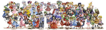  6+girls aki_minoriko aki_shizuha alice_margatroid animal_ears antennae apron armband arms_behind_head ascot backpack bag black_hair blonde_hair blouse blue_eyes blue_hair blush book boots bow bowtie braid brown_eyes bucket capelet cat_ears chain chen cirno closed_eyes crescent crossed_arms cup daiyousei detached_sleeves dress drill_hair everyone fairy_wings flandre_scarlet flower fox_tail frills frog frog_hair_ornament front_ponytail fujiwara_no_mokou glasses green_eyes green_hair grey_hair hair_bobbles hair_bow hair_flower hair_ornament hair_ribbon hair_tubes hairband hakurei_reimu hammer_(sunset_beach) hand_on_own_chest hands_in_pocket hands_in_pockets hat hat_ribbon hieda_no_akyuu high_heels highres hinanawi_tenshi holding holding_hands hong_meiling horns hoshiguma_yuugi houraisan_kaguya ibuki_suika in_bucket in_container inaba_tewi instrument interlocked_fingers inubashiri_momiji izayoi_sakuya japanese_clothes jewelry kaenbyou_rin kagiyama_hina kamishirasawa_keine kawashiro_nitori kazami_yuuka keyboard_(instrument) kirisame_marisa kisume kneeling koakuma kochiya_sanae komeiji_koishi komeiji_satori konpaku_youmu kurodani_yamame lace-up_boots leaf leaf_on_head letty_whiterock light_purple_hair list_of_touhou_characters loafers long_hair long_image long_sleeves looking_at_viewer luna_child lunasa_prismriver lyrica_prismriver maid_headdress medicine_melancholy merlin_prismriver mima_(touhou) mizuhashi_parsee morichika_rinnosuke moriya_suwako multiple_girls mystia_lorelei mystic_square nagae_iku necklace necktie object_on_head one_eye_closed onozuka_komachi open_mouth orange_hair outstretched_arms patchouli_knowledge pink_eyes pink_hair pom_pom_(clothes) puffy_sleeves purple_eyes purple_hair rabbit_ears red_dress red_eyes red_hair reisen_udongein_inaba reiuji_utsuho remilia_scarlet ribbon rod_of_remorse rumia saigyouji_yuyuko sakazuki scarf shameimaru_aya shanghai_doll shiki_eiki shinki_(touhou) shirt shoes short_hair short_sleeves side_ponytail simple_background single_horn skirt skirt_set smile socks star_sapphire su-san sunny_milk suspenders sweatdrop sword tail third_eye tokin_hat touhou touhou_(pc-98) triangular_headpiece trumpet twin_braids twintails two_side_up v_arms very_long_hair violin walking weapon white_background white_hair wide_image wide_sleeves wings wink wriggle_nightbug yakumo_ran yakumo_yukari yasaka_kanako yellow_eyes 