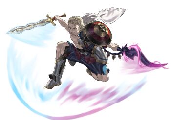  arthur_(fire_emblem_fates) attack battle_damage dual_wielding energy_blade fire_emblem fire_emblem_fates fire_emblem_heroes highres holding holding_sword holding_weapon kneeling multiple_swords nintendo peacefulandflat slashing sword weapon 