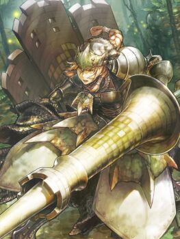  1girl artist_request braid lance monster_hunter_(series) monster_hunter_mezeporta_kaitaku-ki polearm rathian_(armor) weapon 