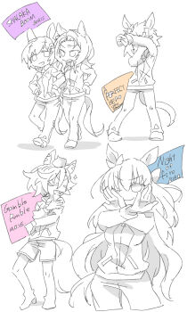  5girls :d ;) animal_ears beer_hsk biko_pegasus_(umamusume) bow closed_eyes closed_mouth commentary_request cropped_legs ear_ribbon english_text forehead gym_shirt gym_shorts hair_between_eyes highres horse_ears horse_girl horse_tail jacket king_halo_(umamusume) long_hair maruzensky_(umamusume) monochrome multiple_girls one_eye_closed open_mouth pants parted_bangs seiun_sky_(umamusume) shadow shirt shoes shorts smile socks t.m._opera_o_(umamusume) tail track_jacket track_pants track_suit translation_request umamusume very_long_hair 