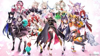  6+girls :d ;d ahoge animal_ear_fluff animal_ear_hood animal_ears anklet arm_up armpits ascot asymmetrical_dress asymmetrical_horns asymmetrical_legwear asymmetrical_sleeves bandaid bandaid_hair_ornament bare_shoulders belt beret bike_shorts black_boots black_cape black_collar black_dress black_gloves black_hair black_hat black_horns black_jacket black_shoes black_shorts black_skirt black_streaks black_tail black_thighhighs black_tube_top blonde_hair blue_eyes blue_fire blue_gem blue_hair blue_hairband blue_streaks blunt_bangs boots bow breasts brown_hair cape cecilia_immergreen cecilia_immergreen_(1st_costume) center-flap_bangs chattino_(raora_panthera) circlet claw_pose clawed_boots claws cleavage closed_mouth clothing_cutout collar colored_inner_hair commentary company_name copyright_notice corrupted_twitter_file corset cropped_hoodie cropped_shirt crossed_bangs demon_horns detached_collar detached_sleeves dice_hair_ornament dog_ears dog_girl dog_tail doll_joints double-parted_bangs dress elizabeth_rose_bloodflame elizabeth_rose_bloodflame_(1st_costume) english_commentary fake_animal_ears fake_horns fangs feathered_wings finger_to_mouth fire fire_on_chest flame_print full_body fur-trimmed_collar fur-trimmed_jacket fur_trim fuwawa_abyssgard fuwawa_abyssgard_(1st_costume) gem gigi_murin gigi_murin_(1st_costume) gloves goggles goggles_on_head gold_shoes gold_trim gradient_hair green_corset green_eyes green_hair grey_hair grin hair_between_eyes hair_intakes hair_ornament hairband hakos_baelz hakos_baelz_(1st_costume) half_gloves halo halterneck hand_on_own_hip hand_up hat high_heels highres holoadvent holojustice hololive hololive_english hood hood_up hoodie horn_hairband horns huge_ahoge huge_weapon jacket jewel_under_eye jewelry joints kneehighs koseki_bijou koseki_bijou_(1st_costume) large_breasts licking_lips long_dress long_hair long_sleeves looking_at_viewer low_wings maru_ccy midriff miniskirt mismatched_sleeves mococo_abyssgard mococo_abyssgard_(1st_costume) mori_calliope mori_calliope_(1st_costume) mouse_ears mouse_girl mouse_on_head mouse_tail mr._squeaks_(hakos_baelz) multicolored_hair multiple_girls navel nerissa_ravencroft nerissa_ravencroft_(1st_costume) ninomae_ina'nis ninomae_ina'nis_(1st_costume) off_shoulder official_art okobo one_eye_closed open-toe_boots open_mouth orange_hair orange_hoodie orange_thighhighs outstretched_arm panther_ears panther_girl panther_tail pink_eyes pink_hair pink_hairband pink_streaks platform_sandals puffy_long_sleeves puffy_sleeves purple_eyes purple_hair raora_panthera raora_panthera_(1st_costume) red_ascot red_eyes red_hair red_jacket sandals shiori_novella shiori_novella_(1st_costume) shirt shoes short_dress short_hair short_shorts shorts showgirl_skirt shushing siblings sidelocks single_detached_sleeve single_glove single_leg_pantyhose single_thighhigh sisters skin_fangs skirt smile socks spiked_collar spikes split-color_hair standing standing_on_one_leg straight_hair strapless strapless_dress strapless_shirt streaked_hair striped_clothes striped_thighhighs tabi tail tail_bow tail_ornament teeth tentacle_hair thigh_strap thighhighs tiara tongue tongue_out tube_dress tube_top twins twintails two-tone_hair two_side_up uneven_horns uneven_legwear uneven_twintails veil very_long_hair vest virtual_youtuber weapon white_boots white_collar white_dress white_hair white_jacket white_shirt white_shorts white_streaks white_thighhighs white_vest winding_key wings x_hair_ornament yellow_eyes 