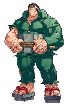  1boy absurdres edaki_shin'ya gakuran game_cg geta highres isurugi_gan justice_gakuen male_focus moero!_justice_gakuen muscular muscular_male non-web_source official_art rope_belt school_uniform simple_background solo spiked_hair standing torn_clothes torn_sleeves veins veiny_feet veiny_hands white_background 