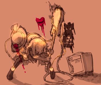  1girl boots commentary electric_guitar guitar hat hat_ribbon heart highres holding holding_guitar holding_instrument instrument komeiji_koishi korean_commentary london_calling medium_hair monochrome orange_theme parody rampa93 ribbon shirt skirt solo the_clash thigh_boots touhou 