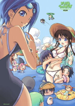  2003_server 2k-tan 6+girls 95-tan 98-tan 98se-tan animal_costume aqua_one-piece_swimsuit aqua_shrug aqua_sleeves archived_source bad_link ball beachball bikini black_hair black_helmet black_one-piece_swimsuit blue_eyes blue_hair blue_one-piece_swimsuit blue_sky blunt_bangs breasts brown_hair brown_hat ce-tan clenched_hand closed_eyes closed_mouth cloud copyright_name cumulonimbus_cloud day flying futaba_channel goggles goggles_on_head hair_bobbles hair_ornament hat helmet holding holding_ball holding_beachball holding_polearm holding_weapon homeko impasto innertube large_breasts len_(a-7) lindows-tan linux-tan looking_at_viewer me-tan microsoft multiple_girls narrow_waist nt-tan ocean one-piece_swimsuit one_side_up open_hand orange_hair os-tan osx outdoors partially_submerged pink_hair pink_one-piece_swimsuit polearm red_eyes shark_costume shrug_(clothing) sky smile spear split_mouth star_(symbol) sun_hat sunglasses swim_ring swimsuit tears two_side_up water weapon white_bikini xp-tan xp_home-tan 
