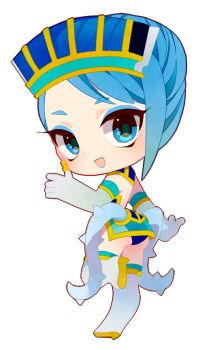  1girl ass blue_eyes blue_hair blue_rose_(tiger_&amp;_bunny) boots chibi commentary_request elbow_gloves full_body gloves karina_lyle lipstick makeup mokaroko plant short_hair simple_background solo superhero_costume thigh_boots thighhighs thorns thumbs_up tiger_&amp;_bunny vines white_background 