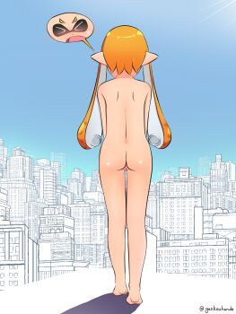  1girl ass city cityscape cleft_of_venus completely_nude exhibitionism facing_away female_focus from_behind full_body genkouhande highres inkling inkling_girl inkling_player_character loli long_hair nintendo nude open_mouth orange_hair pointy_ears public_indecency public_nudity pussy sky solo splatoon_(series) splatoon_2 standing tentacle_hair uncensored very_long_hair  rating:Explicit score:97 user:LittleLoliPanties