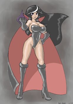  1girl bare_shoulders battletoads black_hair breasts cleavage dark_queen large_breasts leotard long_hair solo 