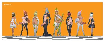  3boys 5futa animal_penis bishop_(chess) blonde_hair blue_hair breasts brown_hair chastity_cage checkered_floor chess_piece cock_ring commentary crown dark-skinned_male dark_skin erection flaccid futanari glowing_horns highres holding holding_sword holding_weapon horns horse_penis huge_penis king_(chess) knight_(chess) large_breasts large_penis medium_penis multiple_boys multiple_futa nipple_piercing orange_background original penis penis_size_difference piercing queen_(chess) red_hair rook_(chess) sex_toy single_horn small_breasts small_penis sword symbol-only_commentary tailbox testicles weapon white_hair wide_hips  rating:Explicit score:39 user:danbooru