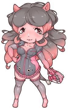  animal_charm animal_ears bag bow braid breasts charm_(object) cleavage frills gloves grey_hair gyaru gyaru_makeup hand_on_own_hip handbag highres hippopotamus hippopotamus_ears kemono_friends lipstick long_hair makeup original pink_eyes pink_hair purple_hippo rivets self-upload short_sleeves stuffed_animal stuffed_toy thighhighs thighs yoshizaki_mine_(style) zipper 