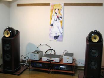  00s 1girl fate_testarossa female_focus lyrical_nanoha mahou_shoujo_lyrical_nanoha mahou_shoujo_lyrical_nanoha_a's otaku_room pantyhose photo_(medium) rich_otaku school_uniform solo speaker stereo 