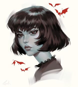  1girl absurdres bat_(animal) close-up deadlock_(game) highres looking_at_viewer mina_(deadlock) red_eyes vampire 