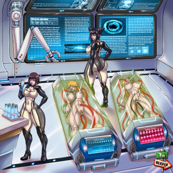  4girls 7th-heaven abs bdsm black_hair blonde_hair bodysuit bondage boots bound breasts clothing_cutout female_focus femdom gag han_juri high_heel_boots high_heels huge_breasts impossible_clothes laboratory large_breasts latex long_hair machine milking_machine mind_control monitor multiple_girls muscular muscular_female navel_cutout nipples nude progress_bar pussy science_fiction sex_machine shoes sleeping stasis_tank street_fighter struggling test_tube tube uncensored 