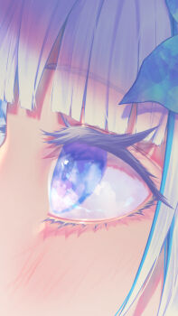  1girl blue_hair blush close-up cloud cloudy_sky commentary_request day eye_focus eye_reflection eyelashes from_side highres kutori_pan'ya lize_helesta looking_up multicolored_hair nijisanji purple_eyes reflection sky solo streaked_hair two-tone_hair virtual_youtuber white_hair 