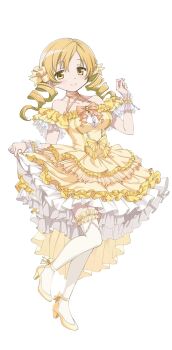  1girl bare_shoulders blonde_hair boots bow brooch clothing_cutout criss-cross_halter dot_nose dress drill_hair footwear_bow frilled_dress frilled_skirt frilled_sleeves frilled_thighhighs frilled_wrist_cuffs frills full_body hair_bow halterneck high_heel_boots high_heels jewelry kneehighs leg_up light_blush looking_at_viewer mahou_shoujo_madoka_magica mahou_shoujo_madoka_magica_magia_exedra medium_hair off-shoulder_dress off_shoulder official_alternate_costume pumps ribbon self-upload shirt shoes short_sleeves shoulder_cutout skirt skirt_hold skirt_set smile socks solo standing thigh_strap thighhighs third-party_edit tomoe_mami transparent_background twin_drills twintails waist_bow wrist_cuffs yellow_bow yellow_dress yellow_eyes yellow_ribbon yellow_shirt yellow_shoes yellow_wrist_cuffs  rating:General score:2 user:MK12-T0