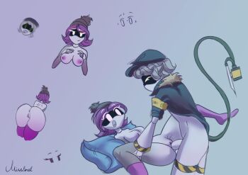 1boy 1girl bad_tag breasts hat juliacatlia missionary murder_drones n_(murder_drones) nude pillow robot robot_girl sex socks socks_only uzi_(murder_drones)