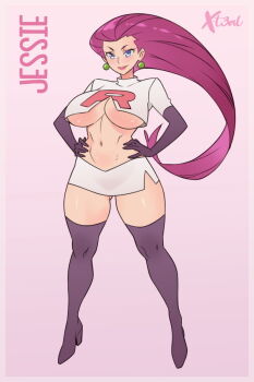  1girl adapted_costume black_boots blue_eyes boots breasts character_name commentary commission crop_top elbow_gloves english_commentary full_body gloves gluteal_fold hair_slicked_back hands_on_own_hips high_heel_boots high_heels highres huge_breasts jessie_(pokemon) long_hair microskirt midriff navel nintendo pokemon pokemon_(anime) pokemon_(classic_anime) purple_hair skirt solo team_rocket team_rocket_uniform thigh_boots toned toned_female underboob very_long_hair white_skirt x-t3al  rating:Sensitive score:74 user:danbooru