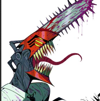  1boy black_necktie blood blood_drip blood_on_clothes chainsaw chainsaw_man collared_shirt denji_(chainsaw_man) from_side highres jojomama38 long_tongue male_focus necktie open_mouth portrait profile purple_blood sharp_teeth shirt teeth tongue tongue_out very_long_tongue white_shirt yellow_eyes 