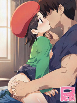  1boy 1girl adeleine age_difference ass beret blush breasts brown_eyes brown_hair censored clothes_lift faceless faceless_male french_kiss from_side functionally_nude grabbing_another's_ass green_sweater groping hat hetero highres indoors kirby_(series) kiss konpeto loli matching_hair/eyes nintendo nipples no_panties older_male_and_younger_female red_hat sex short_hair signature skirt skirt_lift small_breasts straddling sweater sweater_lift upright_straddle window  rating:Explicit score:83 user:CunnyInc