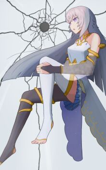 1girl artist_request artistic_error bare_shoulders blue_skirt duplicate empty_eyes highres long_hair purple_hair skirt solo source_request toenails very_long_hair