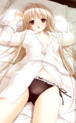 1girl alternate_hairstyle black_panties blonde_hair blush brown_eyes dress_shirt hair_down hashimoto_takashi highres kasugano_sora long_hair long_sleeves lying no_bra on_back open_clothes open_mouth open_shirt panties pillow shirt side-tie_panties solo underwear yosuga_no_sora rating:Questionable score:21 user:danbooru 1girl alternate_hairstyle black_panties blonde_hair blush brown_eyes dress_shirt hair_down hashimoto_takashi highres kasugano_sora long_hair long_sleeves lying no_bra on_back open_clothes open_mouth open_shirt panties pillow shirt side-tie_panties solo underwear yosuga_no_sora rating:Questionable score:21 user:danbooru
