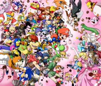  6+boys 6+girls absolutely_everyone alph_(pikmin) animal_crossing arm_cannon basket bird black_eyes black_hair blonde_hair blue_eyes blue_hair blue_pikmin blush blush_stickers bob-omb bodysuit bowser bowser_jr. box box_of_chocolates boxing_gloves breasts brothers brown_hair candy cape capri_pants captain_falcon charizard chef_hat chocolate chocolate_bar chocolate_heart closed_eyes colored_skin commentary_request crop_top crown cup cupcake dark_pit diddy_kong dog dog_(duck_hunt) donkey_kong donkey_kong_(series) dr._mario dr._mario_(game) dress dual_persona duck duck_(duck_hunt) duck_hunt earrings elbow_gloves everyone f-zero facial_hair falco_lombardi family_computer_robot father_and_son female_robin_(fire_emblem) fire fire_emblem fire_emblem:_mystery_of_the_emblem fire_emblem:_radiant_dawn fire_emblem_awakening flame-tipped_tail food fox_mccloud furry game_&amp;_watch ganondorf gen_1_pokemon gen_4_pokemon gen_6_pokemon gloves gorilla green_eyes greninja gun hair_ornament hair_over_one_eye handgun handheld_game_console hat head_fuse head_mirror headband heart heart-shaped_food helmet highres holding holding_gun holding_weapon hood hooded_jacket iggy_koopa ike_(fire_emblem) jacket jewelry jigglypuff junior_clown_car kid_icarus kid_icarus_uprising king_dedede kirby kirby_(series) koopalings larry_koopa legendary_pokemon lemmy_koopa link little_mac long_coat long_hair long_sleeves lucario lucas_(mother_3) lucina_(fire_emblem) ludwig_von_koopa luigi luma_(mario) male_robin_(fire_emblem) mario mario_(series) marth_(fire_emblem) mask medicine medium_breasts mega_man_(character) mega_man_(classic) mega_man_(series) meta_knight metroid mewtwo midriff mii_(nintendo) mii_brawler mii_brawler_(smash_4) mii_gunner mii_gunner_(smash_4) morton_koopa_jr. mother_(series) mother_2 mother_3 mr._game_&amp;_watch multiple_boys multiple_girls mustache navel necklace necktie ness_(mother_2) nintendo nintendo_3ds olimar outstretched_arm overalls pac-man pac-man_(game) pac-man_eyes palutena pants paralyzer pikachu pikmin_(creature) pikmin_(series) pink_background pink_hair pit_(kid_icarus) pointy_ears pokemon pokemon_(creature) pokemon_dppt pokemon_xy ponytail pouch power_suit_(metroid) princess_daisy princess_peach princess_zelda punch-out!! purple_pikmin reaching red_pikmin revision rock_pikmin rosalina roy_koopa samus_aran scarf sheik shoulder_pads shulk_(xenoblade) siblings sidelocks sleeveless solid_oval_eyes sonic_(series) sonic_the_hedgehog star_fox super_mario_galaxy super_smash_bros. sweatdrop tail tank_top teacup the_legend_of_zelda the_legend_of_zelda:_the_wind_waker the_legend_of_zelda:_twilight_princess tiara tongue toon_link tunic twintails valentine varia_suit vest villager_(animal_crossing) wario wario_(warioware) warioware weapon wendy_o._koopa white_gloves white_hair white_pikmin white_skin wii_fit wii_fit_trainer_(female) wii_fit_trainer_(male) winged_pikmin wristband xenoblade_chronicles_(series) xenoblade_chronicles_1 yellow_eyes yellow_pikmin yoshi yuino_(fancy_party) zero_suit 